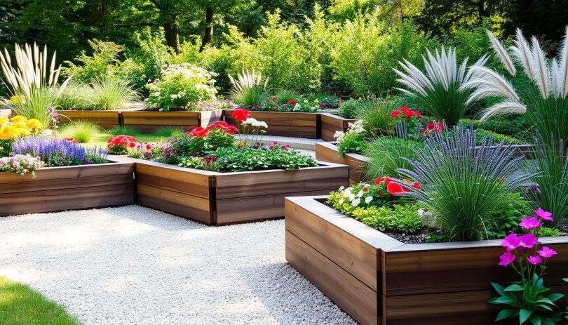 garden design with sleepers and gravel